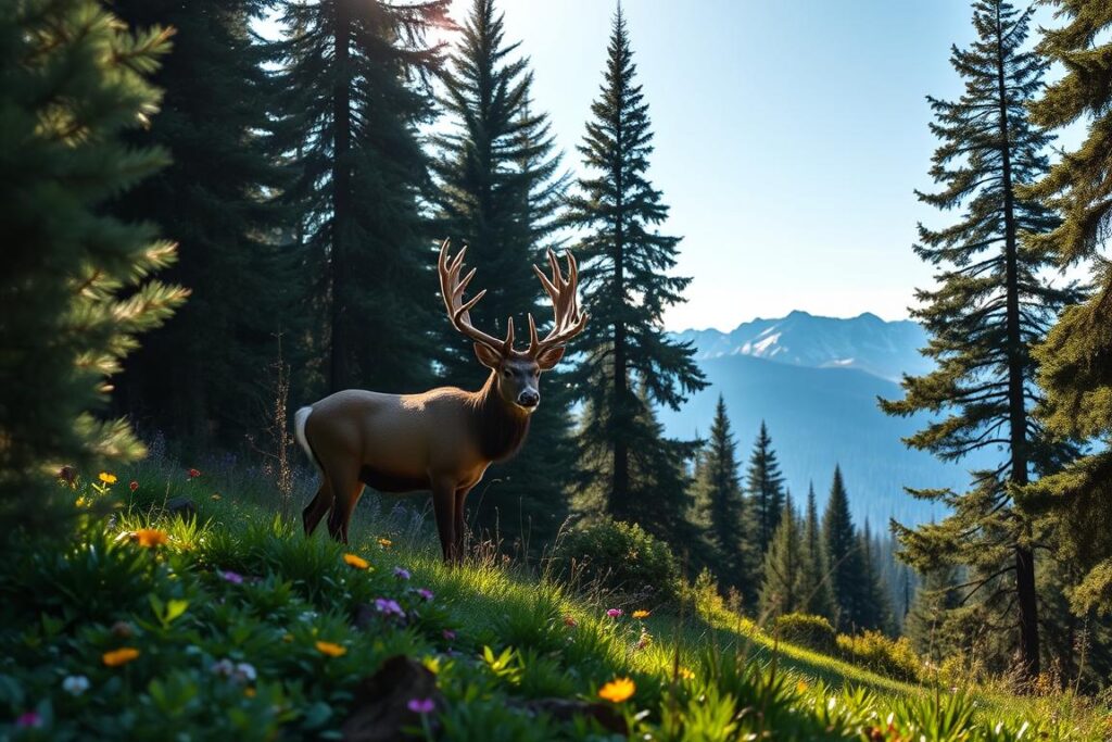 Red Deer in Alpine Forest